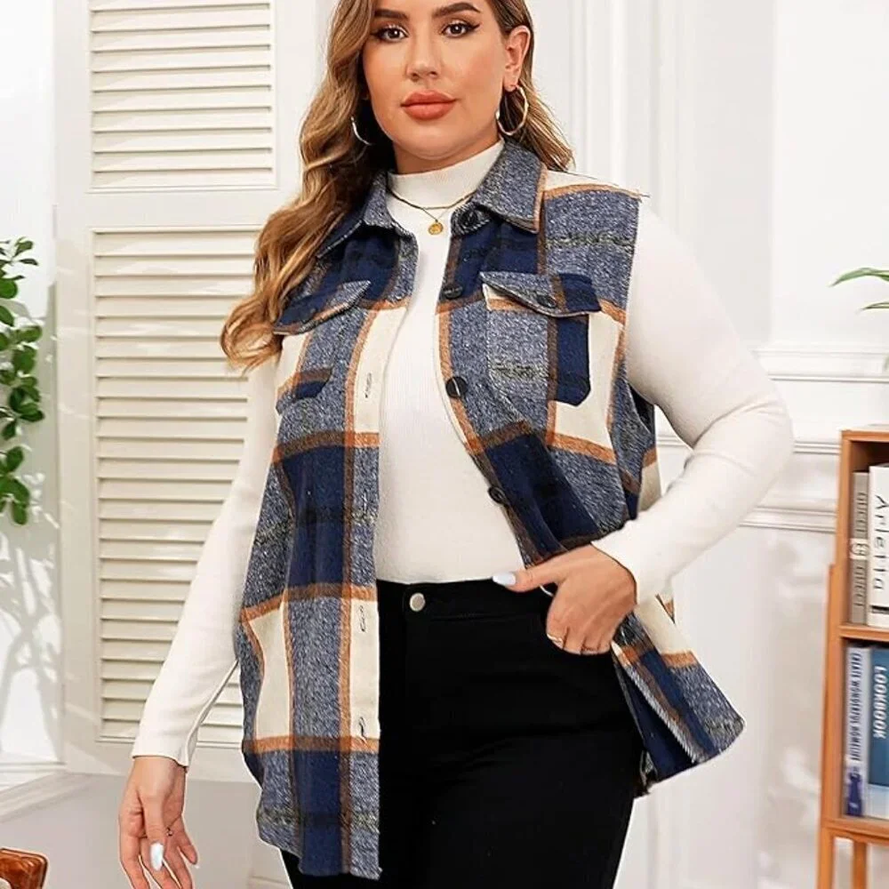 🍂 NWT Plaid Flannel Longline Vest Shacket Plus Size (Fits like 2XL) 🍂 - Picture 4 of 6